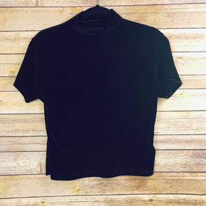 Black Velvet Mock Neck Crop Top - Medium